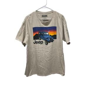 Jeep Graphic cotton T-shirt Tee Tan with front jeep graphic size large